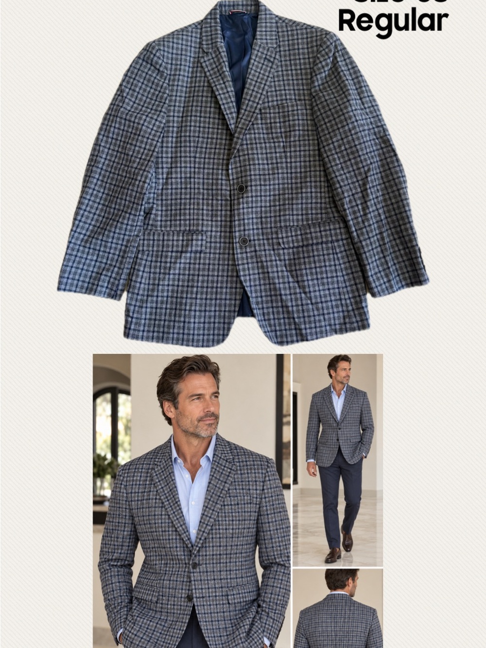 Tommy Hilfiger Navy and Gray Plaid Sport Coat Blazer